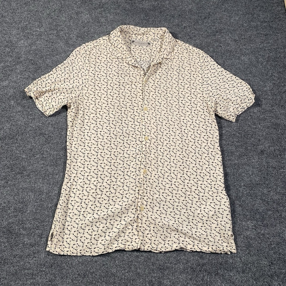 ALLSAINTS Musical Notes Short Sleeve Loop Collar Camp Shirt Mens Medium Viscose - Picture 2 of 8
